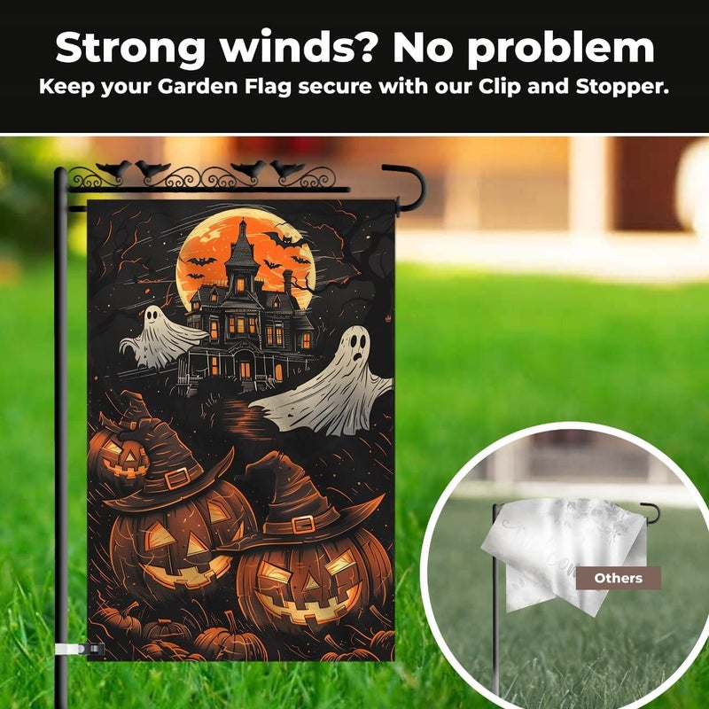 KarvePro Halloween Garden Flag 12x18 Double Sided – Haunted House with Ghosts & Pumpkin, Halloween Yard Flag for Outside, Durable Fall Outdoor Flag, Weatherproof - Image 5